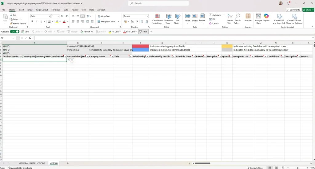 Seller Hub Report in Excel format