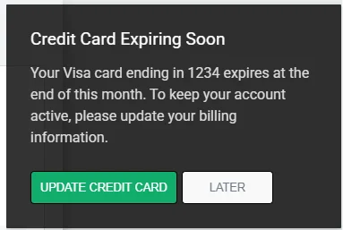 Example of credit card notification in the Img dashboard