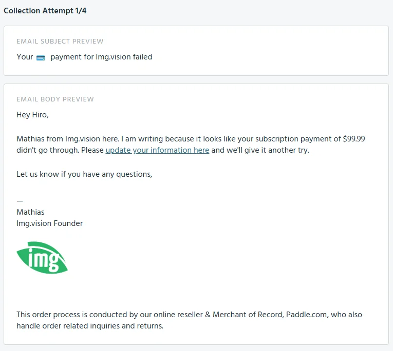 Failed payment notification - first email