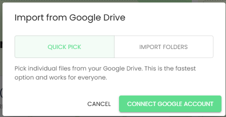Choose from Quick pick or Folder import