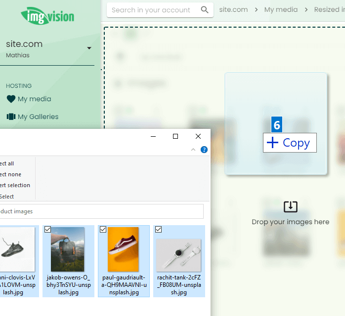 Drag and drop images into Img.vision to upload