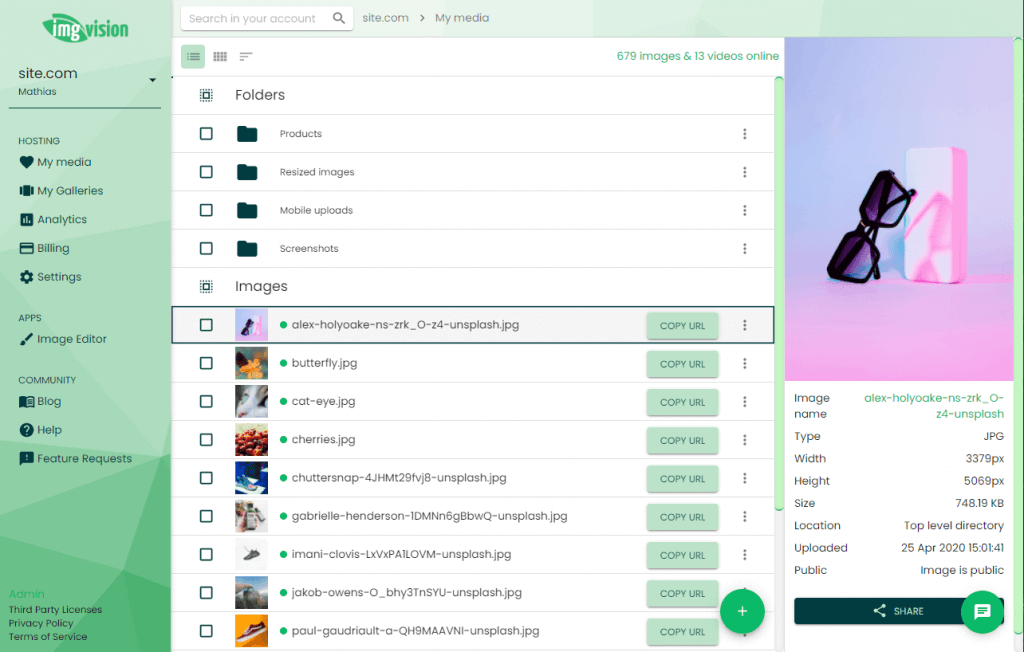 Img.vision dashboard example