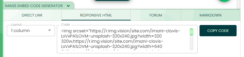 Responsive html code generator of Img.vision