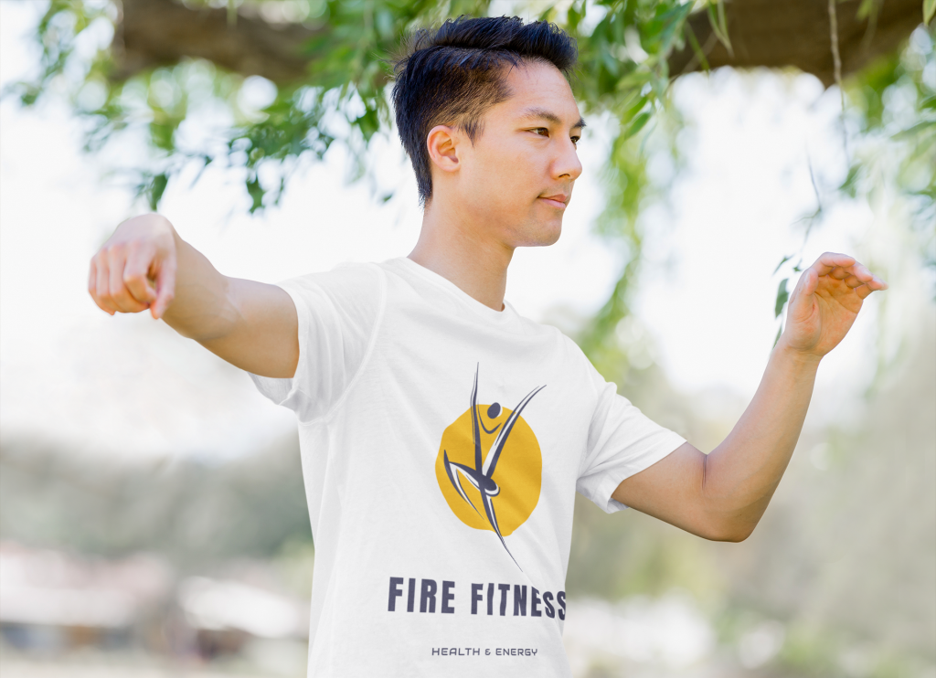 Example photo of fitness coach wearing branded t-shirt