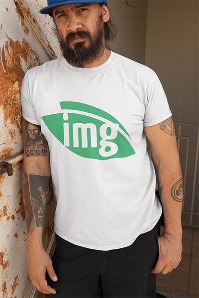 Man with bear wearing Img.vision t-shirt